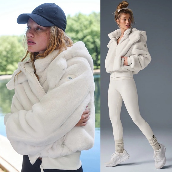 ALO Yoga Foxy Faux Fur Jacket Ivory White Removable Hood - Picture 1 of 16